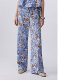 LIU JO WHITE Pantaloni wide leg fantasia foglie blu