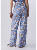 LIU JO WHITE Pantaloni wide leg fantasia foglie blu