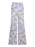 LIU JO WHITE Pantaloni wide leg fantasia foglie blu