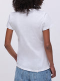 LIU JO WHITE T-shirt stampa fiori e logo strass bianco