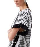 LIU JO WHITE T-shirt a righe con manica farfalla B.CO NERO