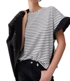 LIU JO WHITE T-shirt a righe con manica farfalla B.CO NERO