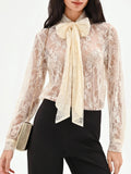 RINASCIMENTO Camicia in pizzo floreale con fiocco panna