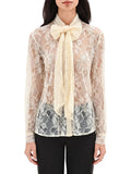 RINASCIMENTO Camicia in pizzo floreale con fiocco panna