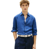 TOMMY H U COL Camicia di lino pigment dyed BLU MEDIO