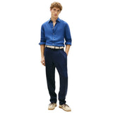 TOMMY H U COL Camicia di lino pigment dyed BLU MEDIO