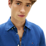TOMMY H U COL Camicia di lino pigment dyed BLU MEDIO