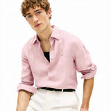 TOMMY H U COL Camicia di lino pigment dyed rosa