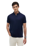 TOMMY H U COL Polo senza bottoni in cotone BLU SCURO