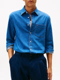 TOMMY H U PRE Camicia in denim con taschino BLU MEDIO