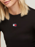 TOMMY J D PRE T-shirt slim badge a costine nero