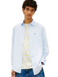 TOMMY J U COL Camicia di lino regular fit celeste