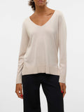 VERO MODA Pullover leggero VMSILJE scollo a v beige