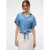 VERO MODA Camicia in tencel con nodo BLU MEDIO