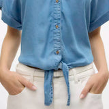 VERO MODA Camicia in tencel con nodo BLU MEDIO