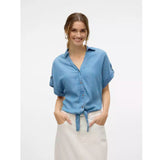 VERO MODA Camicia in tencel con nodo BLU MEDIO