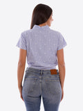 YES-ZEE D Camicia a righe da annodare cuoricini ricamati BLU MLT