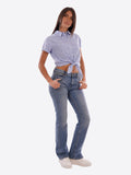 YES-ZEE D Camicia a righe da annodare cuoricini ricamati BLU MLT