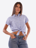 YES-ZEE D Camicia a righe da annodare cuoricini ricamati BLU MLT