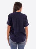 YES-ZEE D Camicia in misto lino NAVY
