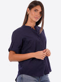 YES-ZEE D Camicia in misto lino NAVY