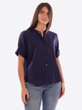 YES-ZEE D Camicia in misto lino NAVY