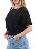 YES-ZEE D Maglia corta con maniche farfalla nero