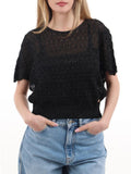 YES-ZEE D Maglia corta con maniche farfalla nero
