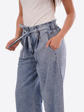 YES-ZEE D Pantalone in denim con cintura blu