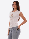 YES-ZEE D T.shirt girocollo con stampa fiore beige