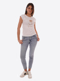 YES-ZEE D T.shirt girocollo con stampa fiore beige