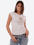 YES-ZEE D T.shirt girocollo con stampa fiore beige