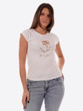 YES-ZEE D T.shirt girocollo con stampa fiore beige