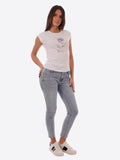 YES-ZEE D T.shirt girocollo con stampa fiore azzurro
