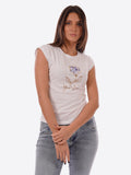 YES-ZEE D T.shirt girocollo con stampa fiore azzurro