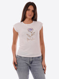 YES-ZEE D T.shirt girocollo con stampa fiore azzurro