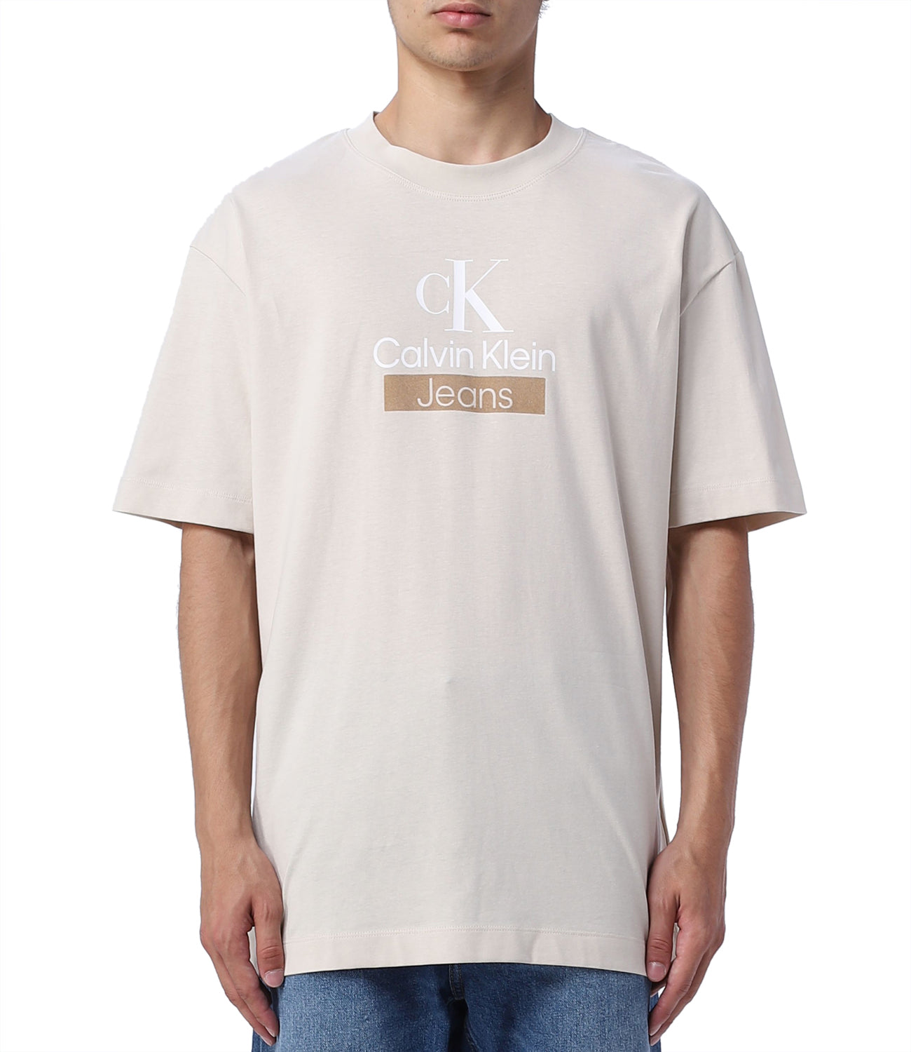 CK J U PRE T-shirt in cotone regular fit con logo CREMA
