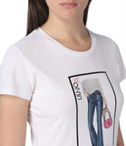 LIU JO JEANS T-shirt con stampa e strass bianco